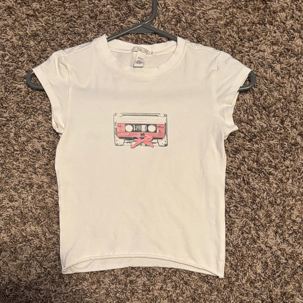 Tilly's White Tee with Retro Cassette Graphic
